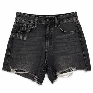 JBD Just Black Denim Shorts Small Black Distressed Raw Hem High Rise